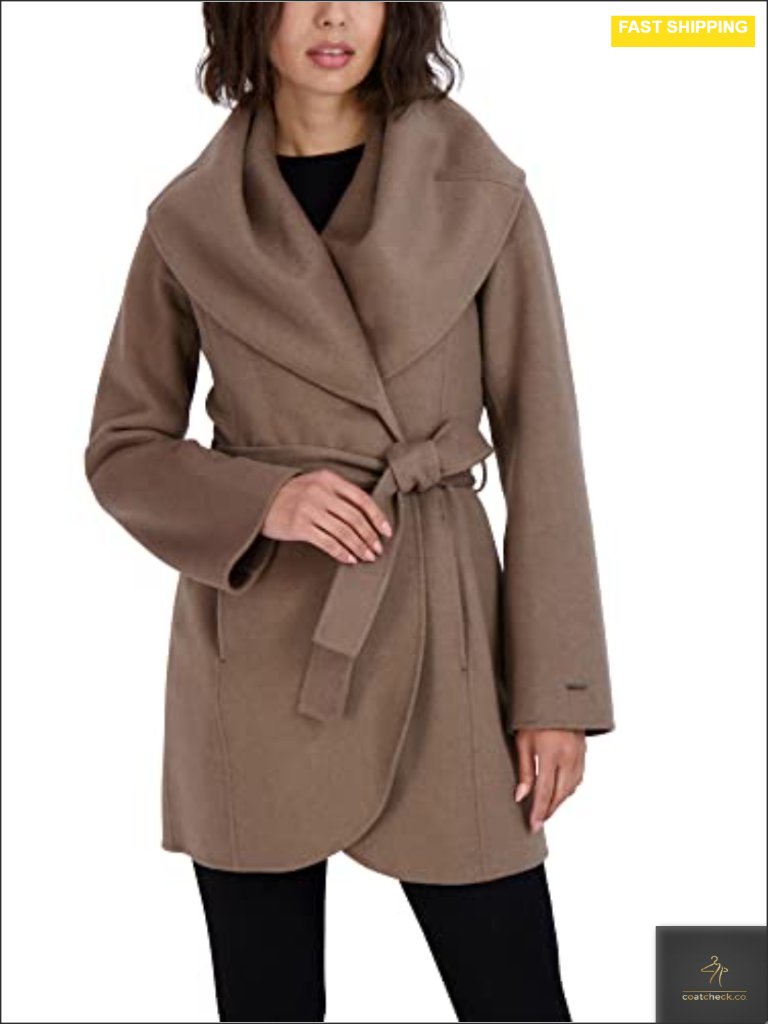 Luxury Soft Wool Blend Peacoat Removable Belt Wrap Front Oversized Collar